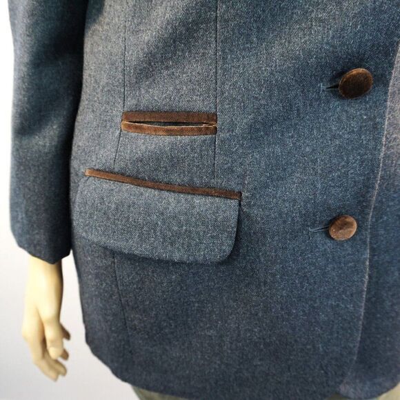 Brooks Brothers Women Jacket Sz 10 Gray Worsted Wool USA Made Brown Velvet Trim - Picture 4 of 9